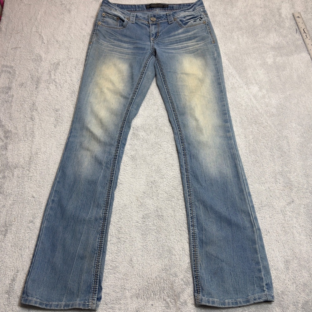 Rue21 Slim Bootcut Jeans Womens 5/6R Blue Light Wash Distressed 29/32 Y2K Grunge